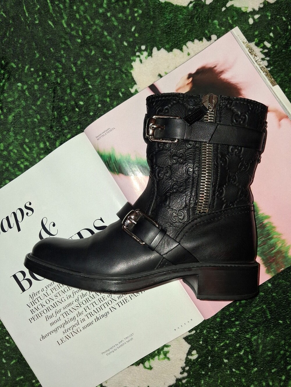 GUCCI Black Leather GG Guccissima Biker Boots 🖤 AUTHENTIC!
